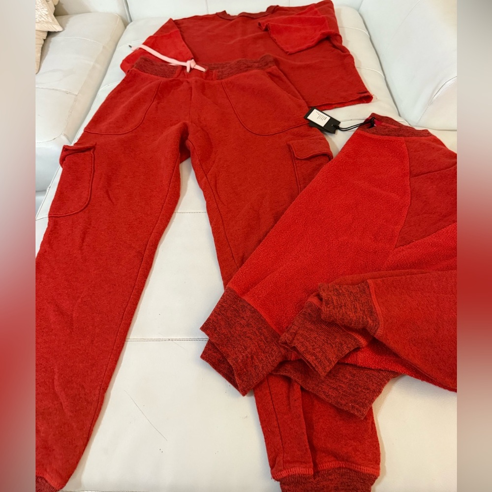 n:PHILANTHROPY red Sweatpants & sweatshirt & top 3 piece holiday coord Set small - Picture 2 of 14